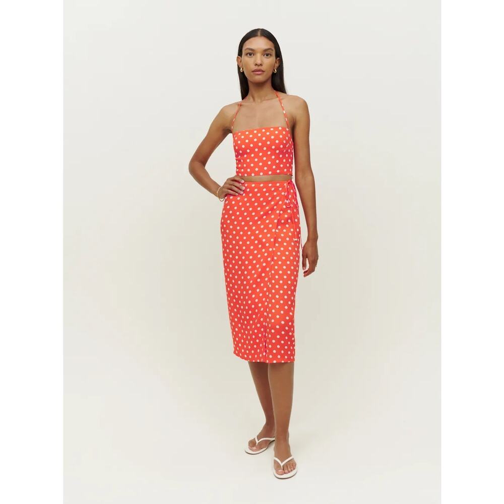 Reformation Voyage Two Piece Set Orange Polka Dot Size 12 NWT